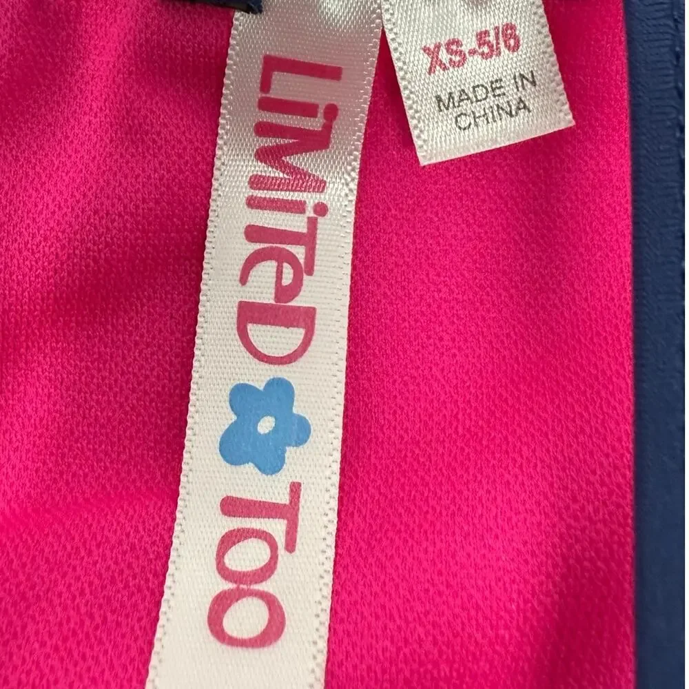 Limited Too Girls 5/6 One Piece Swimsuit & Rash Guard Top Set Pink Blue
